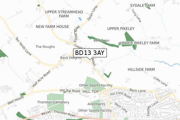 BD13 3AY map - small scale - OS Open Zoomstack (Ordnance Survey)