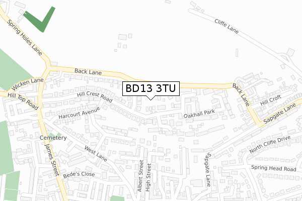 BD13 3TU map - large scale - OS Open Zoomstack (Ordnance Survey)