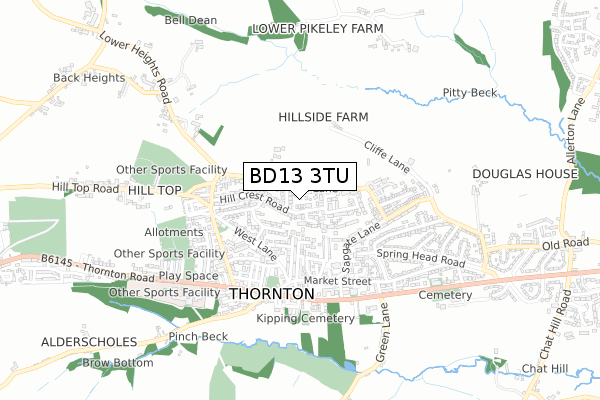 BD13 3TU map - small scale - OS Open Zoomstack (Ordnance Survey)