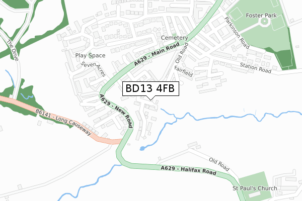 BD13 4FB map - large scale - OS Open Zoomstack (Ordnance Survey)