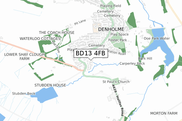 BD13 4FB map - small scale - OS Open Zoomstack (Ordnance Survey)