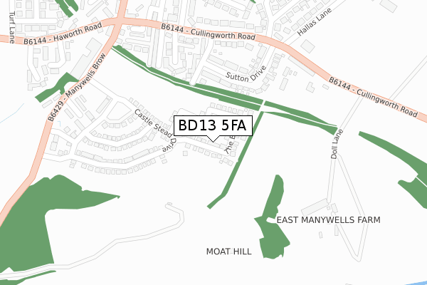 BD13 5FA map - large scale - OS Open Zoomstack (Ordnance Survey)