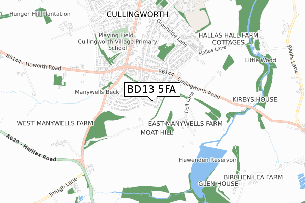 BD13 5FA map - small scale - OS Open Zoomstack (Ordnance Survey)