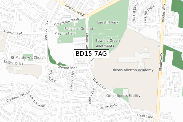 BD15 7AG map - large scale - OS Open Zoomstack (Ordnance Survey)