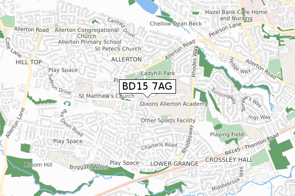 BD15 7AG map - small scale - OS Open Zoomstack (Ordnance Survey)