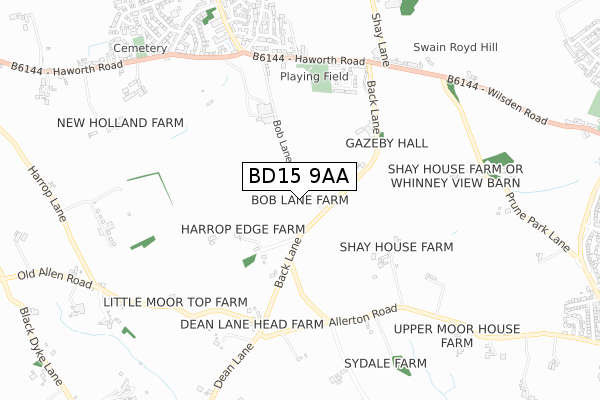 BD15 9AA map - small scale - OS Open Zoomstack (Ordnance Survey)