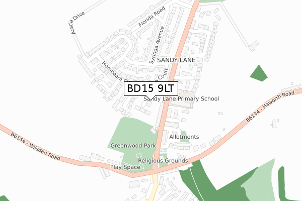 BD15 9LT map - large scale - OS Open Zoomstack (Ordnance Survey)