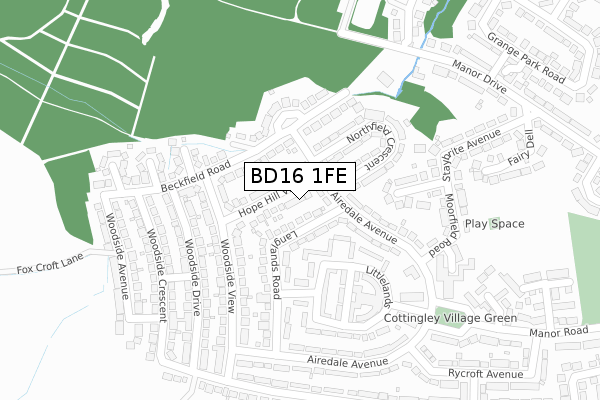 BD16 1FE map - large scale - OS Open Zoomstack (Ordnance Survey)