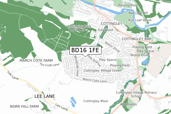 BD16 1FE map - small scale - OS Open Zoomstack (Ordnance Survey)