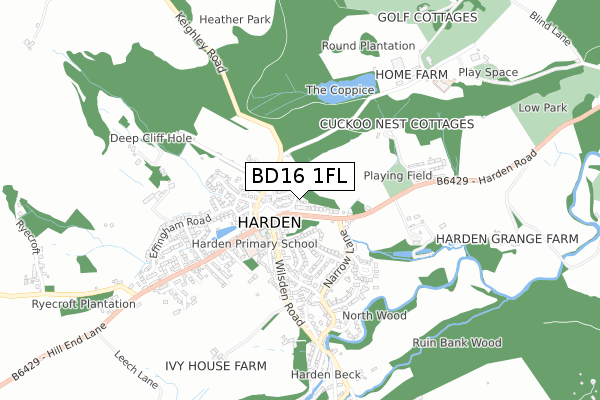 BD16 1FL map - small scale - OS Open Zoomstack (Ordnance Survey)