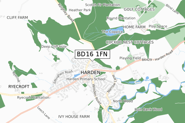 BD16 1FN map - small scale - OS Open Zoomstack (Ordnance Survey)