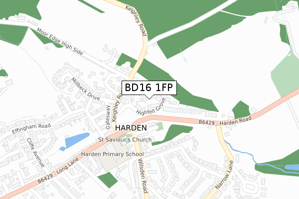 BD16 1FP map - large scale - OS Open Zoomstack (Ordnance Survey)