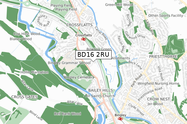 BD16 2RU map - small scale - OS Open Zoomstack (Ordnance Survey)