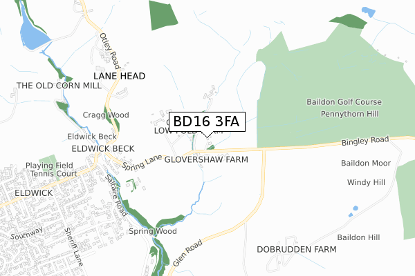 BD16 3FA map - small scale - OS Open Zoomstack (Ordnance Survey)