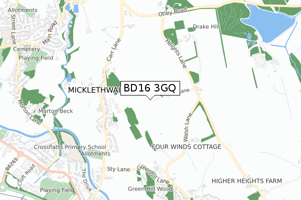 BD16 3GQ map - small scale - OS Open Zoomstack (Ordnance Survey)