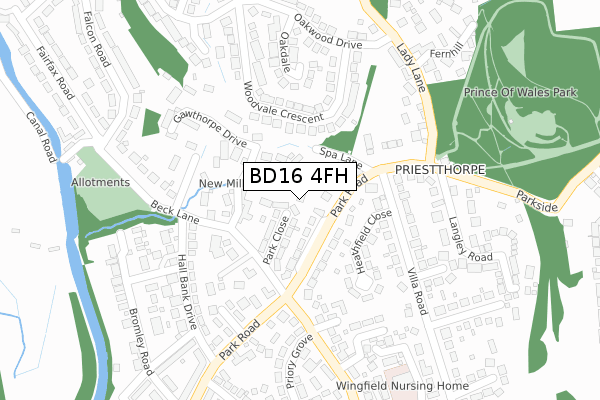 BD16 4FH map - large scale - OS Open Zoomstack (Ordnance Survey)