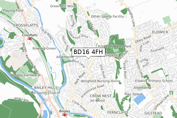 BD16 4FH map - small scale - OS Open Zoomstack (Ordnance Survey)