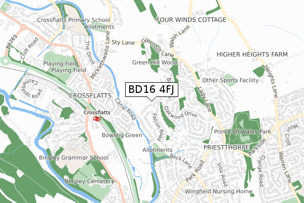 BD16 4FJ map - small scale - OS Open Zoomstack (Ordnance Survey)