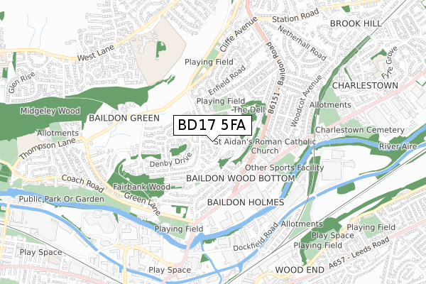 BD17 5FA map - small scale - OS Open Zoomstack (Ordnance Survey)