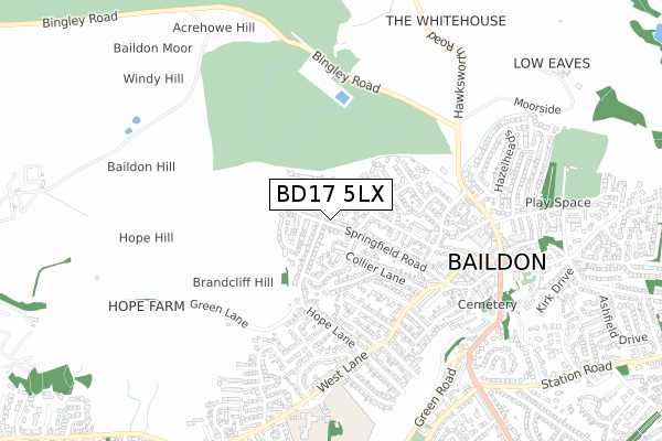 BD17 5LX map - small scale - OS Open Zoomstack (Ordnance Survey)