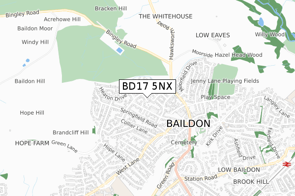 BD17 5NX map - small scale - OS Open Zoomstack (Ordnance Survey)