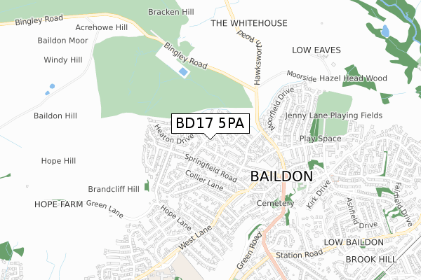 BD17 5PA map - small scale - OS Open Zoomstack (Ordnance Survey)