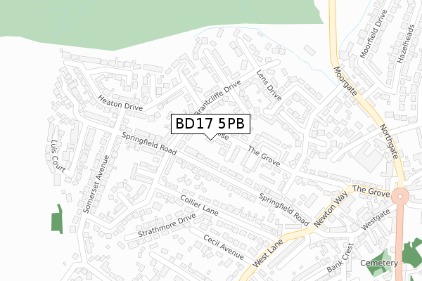 BD17 5PB map - large scale - OS Open Zoomstack (Ordnance Survey)