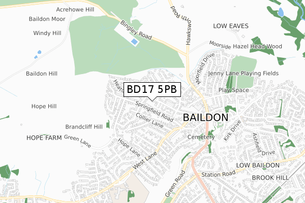 BD17 5PB map - small scale - OS Open Zoomstack (Ordnance Survey)