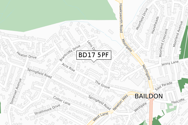 BD17 5PF map - large scale - OS Open Zoomstack (Ordnance Survey)