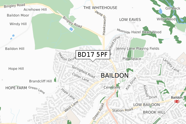 BD17 5PF map - small scale - OS Open Zoomstack (Ordnance Survey)