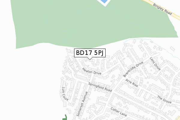 BD17 5PJ map - large scale - OS Open Zoomstack (Ordnance Survey)