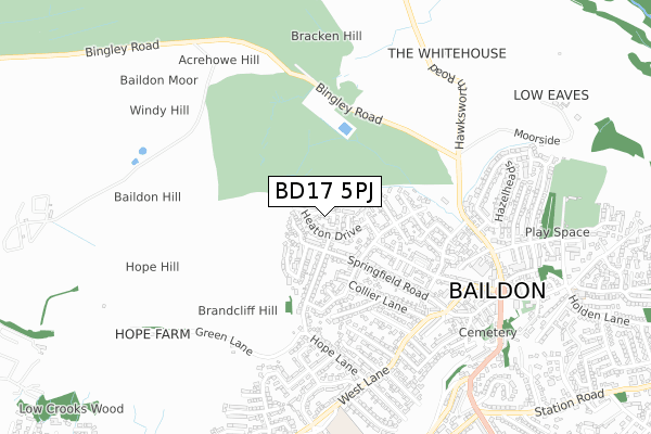 BD17 5PJ map - small scale - OS Open Zoomstack (Ordnance Survey)