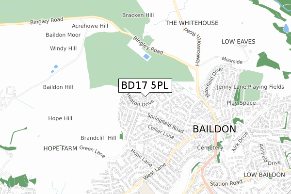 BD17 5PL map - small scale - OS Open Zoomstack (Ordnance Survey)