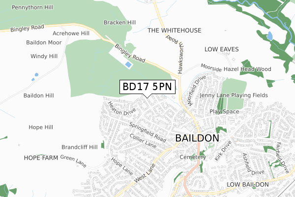 BD17 5PN map - small scale - OS Open Zoomstack (Ordnance Survey)