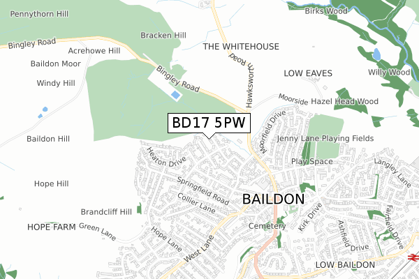 BD17 5PW map - small scale - OS Open Zoomstack (Ordnance Survey)