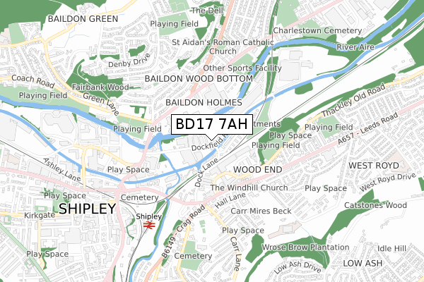 BD17 7AH map - small scale - OS Open Zoomstack (Ordnance Survey)