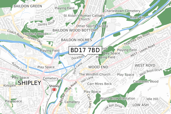 BD17 7BD map - small scale - OS Open Zoomstack (Ordnance Survey)