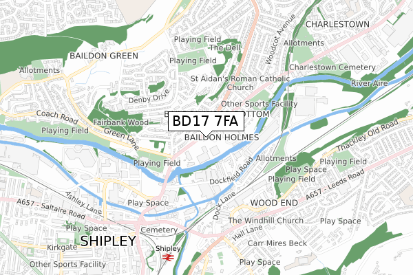 BD17 7FA map - small scale - OS Open Zoomstack (Ordnance Survey)