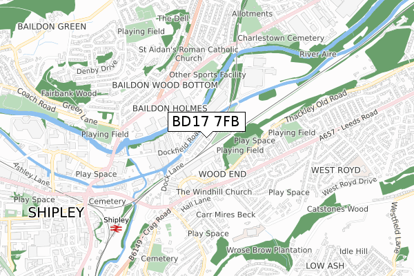 BD17 7FB map - small scale - OS Open Zoomstack (Ordnance Survey)