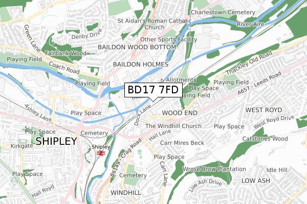 BD17 7FD map - small scale - OS Open Zoomstack (Ordnance Survey)