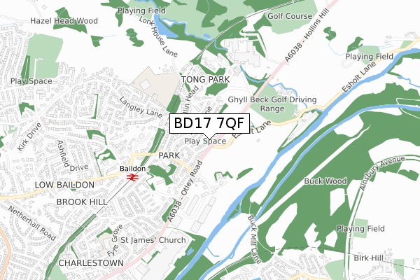 BD17 7QF map - small scale - OS Open Zoomstack (Ordnance Survey)