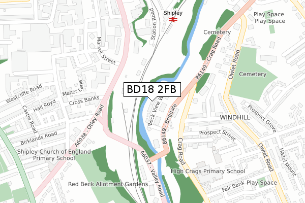 BD18 2FB map - large scale - OS Open Zoomstack (Ordnance Survey)