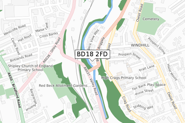 BD18 2FD map - large scale - OS Open Zoomstack (Ordnance Survey)