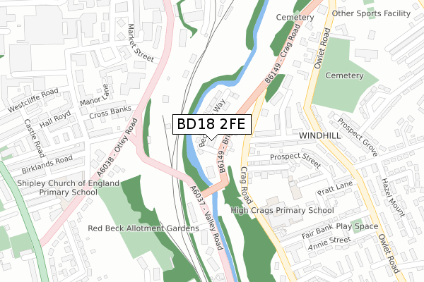 BD18 2FE map - large scale - OS Open Zoomstack (Ordnance Survey)