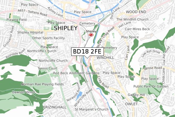 BD18 2FE map - small scale - OS Open Zoomstack (Ordnance Survey)