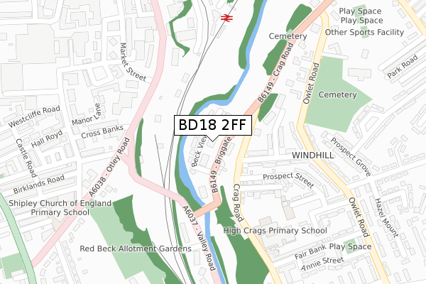 BD18 2FF map - large scale - OS Open Zoomstack (Ordnance Survey)