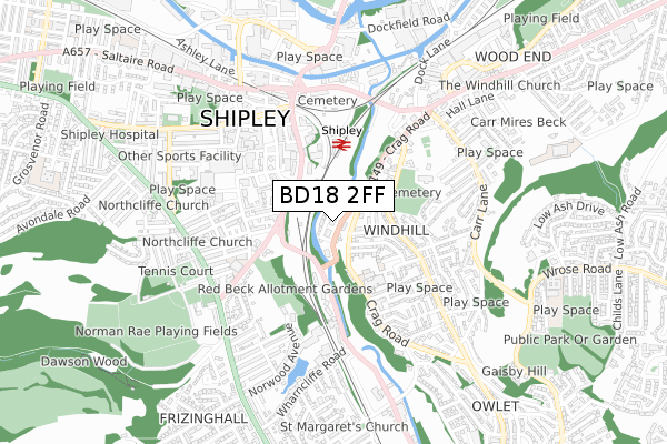 BD18 2FF map - small scale - OS Open Zoomstack (Ordnance Survey)