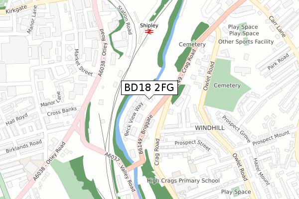 BD18 2FG map - large scale - OS Open Zoomstack (Ordnance Survey)