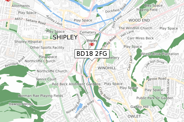 BD18 2FG map - small scale - OS Open Zoomstack (Ordnance Survey)