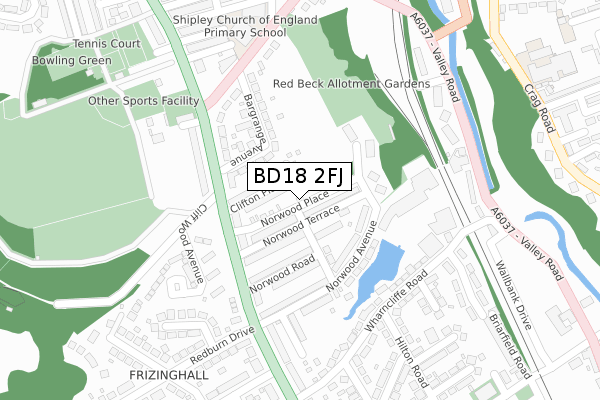 BD18 2FJ map - large scale - OS Open Zoomstack (Ordnance Survey)